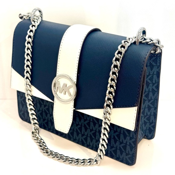 Michael Kors Greenwich Small Color-Block Signature Crossbody Bag Admiral Blue - Picture 7 of 9